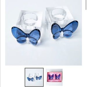 New in box! Navy blue butterfly glass tealight/candle set